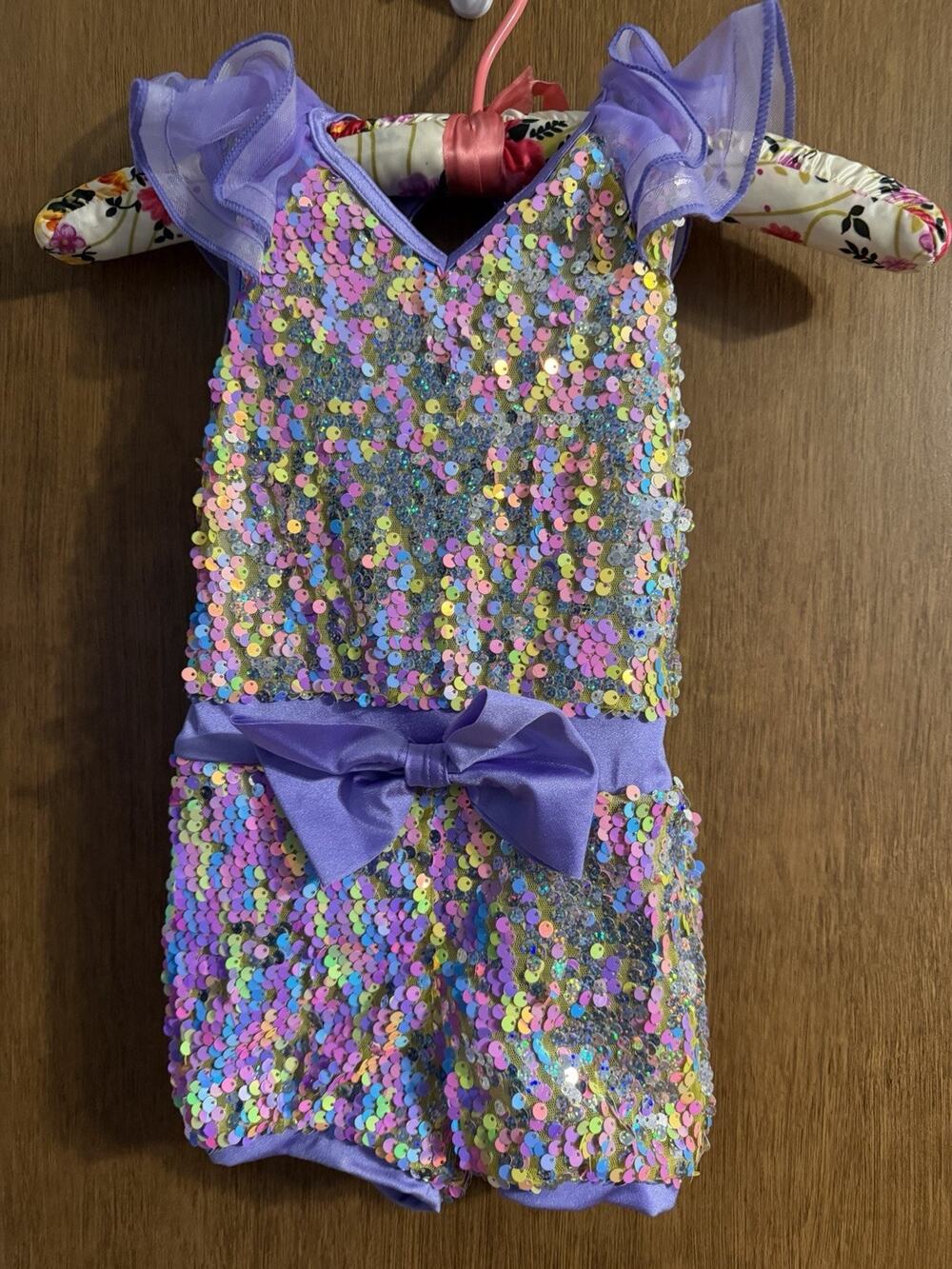 Weissman DC Classics Medley Sequined Dance Costume multicolor bow purple sz XSC
